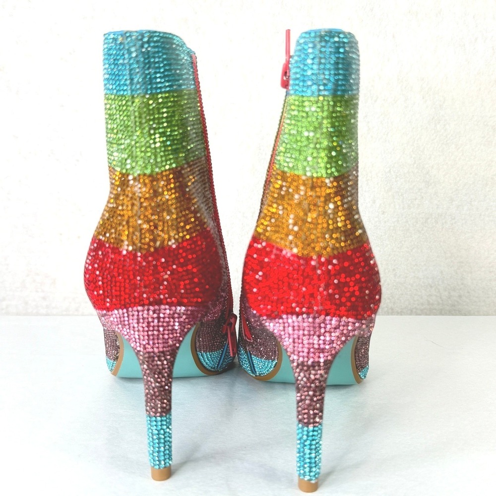 Betsey Johnson EMMY Rhinestone Ankle Boots Rainbow 8M Colorful Sparkle Stiletto - Picture 7 of 11